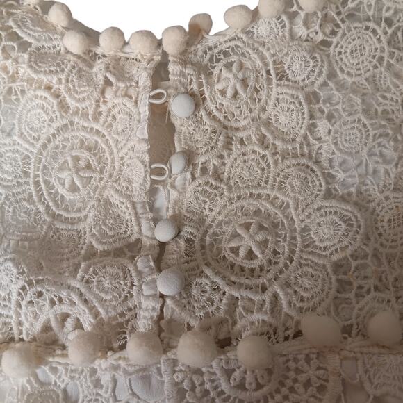 TULAROSA Boho Crochet Crop Top Blouse Shirt Cottage Fairy Cotton Off-White Cream - Picture 8 of 11